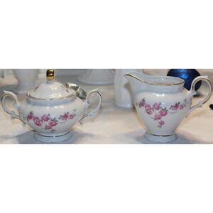 Winterling Bavaria Pink Roses Germany Gold Trim Sugar Creamer Porcelain 3 Pc Set